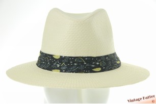 Zomer gleufhoed ivoorwit gecoat papier met zwarte motiefband 58-59 [nieuw]