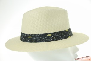 Zomer gleufhoed ivoorwit gecoat papier met zwarte motiefband 58-59 [nieuw]