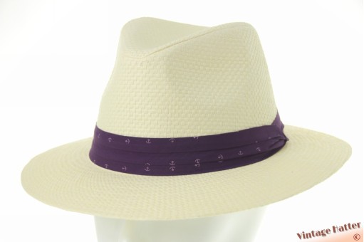 Zomer gleufhoed ivoorwit gecoat papier met paarse band 60-61 (XL) [nieuw]