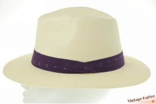 Zomer gleufhoed ivoorwit gecoat papier met paarse band 60-61 (XL) [nieuw]