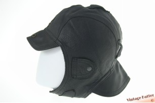 © VintageHatter.com | L-7021-59-1 Aviator cap GENA blackish grey leather +/- 59 Aviator cap GENA blackish grey leather +/- 59