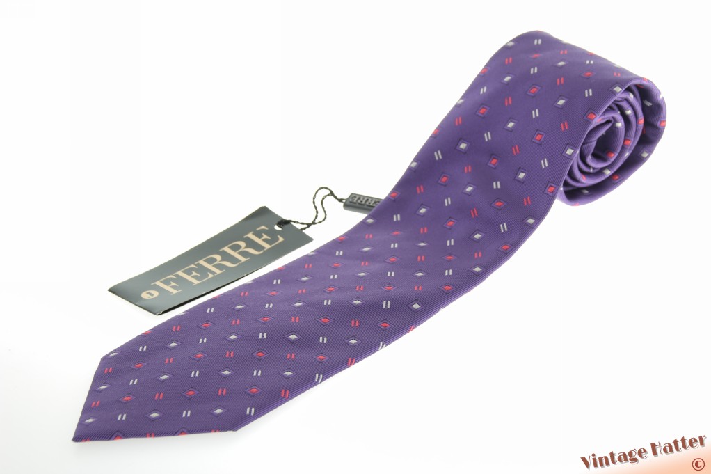 Zijden stropdas Ferre glanzend paars met wit en rood patroon [nieuw]