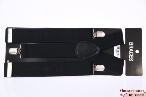 Elastic suspenders adjustable black unicolor with metal clips [new]