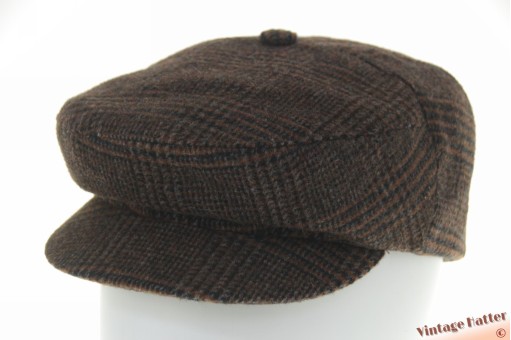 Open paperboy cap brown black plaid 56-57