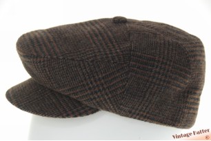 Open paperboy cap brown black plaid 56-57