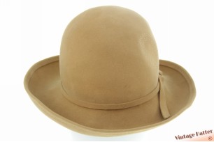 Ladies hat beige brushed felt with floral stitching 55 (S)