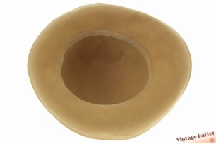 Ladies hat beige brushed felt with floral stitching 55 (S)