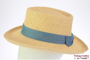 Ladies summer hat Hawkins yellow paper blue ribbon 54-57 [new]