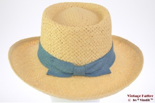 Ladies summer hat Hawkins yellow paper blue ribbon 54-57 [new]