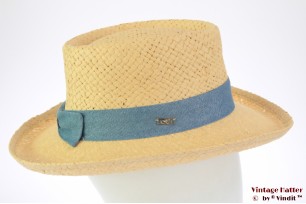 Ladies summer hat Hawkins yellow paper blue ribbon 54-57 [new]