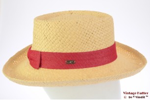 Ladies summer hat Hawkins yellow paper red ribbon 54-57 [new]