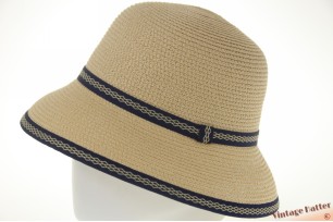 Ronde dames zomerhoed Hawkins geel beige met blauwe band 54-58 [nieuw]
