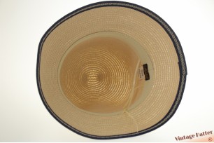 Ronde dames zomerhoed Hawkins geel beige met blauwe band 54-58 [nieuw]