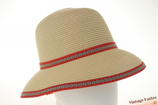 Round ladies summer hat Hawkins yellow beige with red band 54-58 [new]
