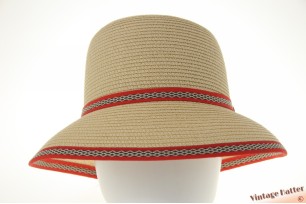 Round ladies summer hat Hawkins yellow beige with red band 54-58 [new]