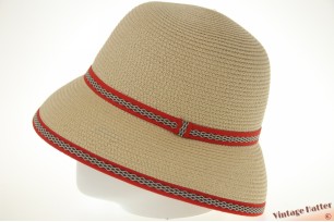 Round ladies summer hat Hawkins yellow beige with red band 54-58 [new]
