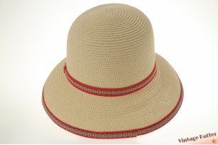 Round ladies summer hat Hawkins yellow beige with red band 54-58 [new]