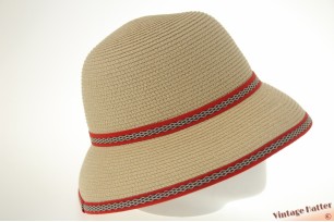 Round ladies summer hat Hawkins yellow beige with red band 54-58 [new]