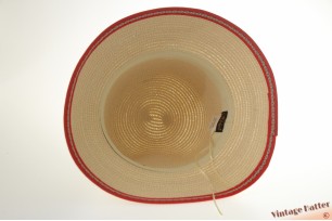 Round ladies summer hat Hawkins yellow beige with red band 54-58 [new]