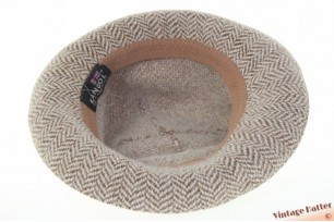 Flexibele dameshoed Kangol bruin beige wit visgraat wol angora mix 57