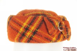 Ladies bonnet cocktail hat orange brown wool 55 (S)