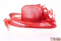 Wijde dameshoed Art of Mook 'twobrims' rood sisal met veren 54-55 (xs-s) [nieuw]