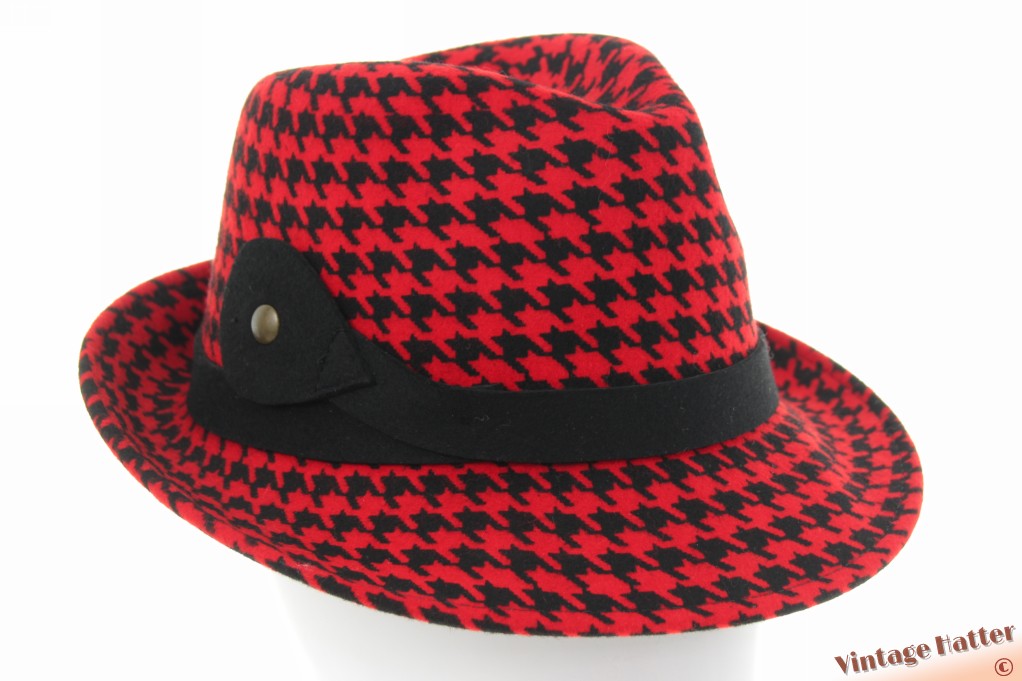 Dames trilby hoed Poesia d'Elite rood en zwart pied-de-poule wol 57-58 [nieuw]