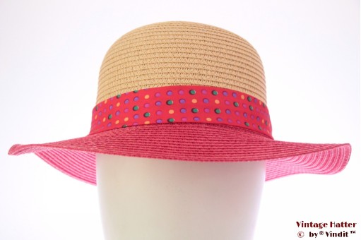 Ladies summerhat beige and pink with polkadot band 53-57 [new]