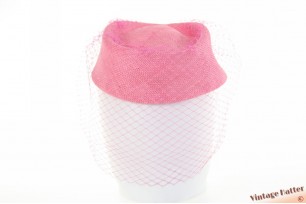Dames pillbox cocktailhoed roze sisal met lange voile 57