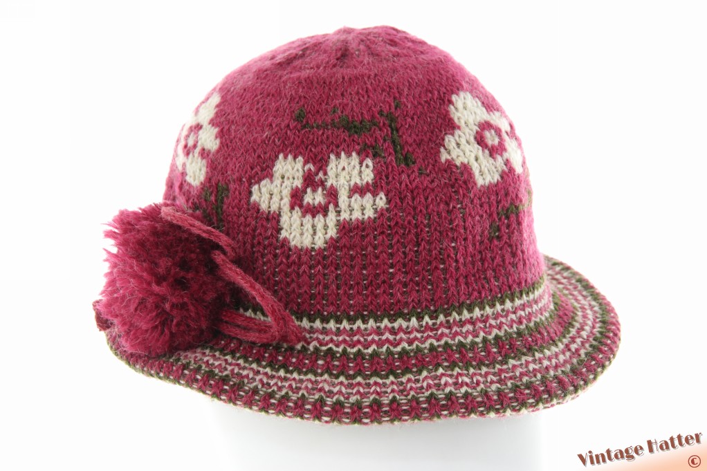 Gebreide winter dameshoed bordeaux paars 55,5 (S)