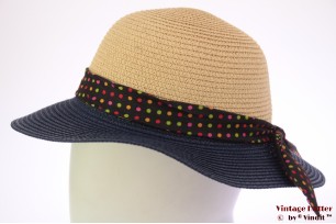 Ladies summerhat beige and blue with polkadot band 53-57 [new]