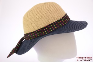 Ladies summerhat beige and blue with polkadot band 53-57 [new]