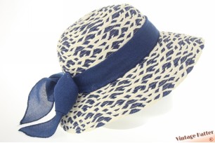 Dames zomerhoed Hawkins blauw en crèmewit met donkerblauwe band 54-57 [nieuw]