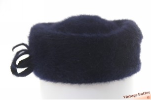 Ladies pillbox cocktail hat dark blue navy angora 56