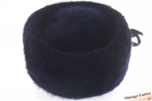 Ladies pillbox cocktail hat dark blue navy angora 56
