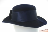 Ladies hat dark blue woolfelt with high blue ribbon 57