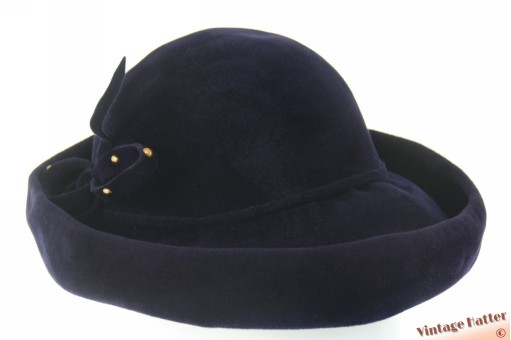 Dameshoed donker blauw velour 53-55 (XXS-S)