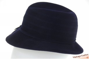 Dames gleufhoed donker blauw velour met veren 54,5 (XS-S)