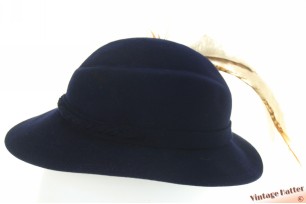Dameshoed Ischler Hut donker blauw geborsteld vilt met lange veren 54 (XS)