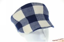 Seventies pet-stijl dameshoed blauw wit geblokt katoen mix 54 (XS)