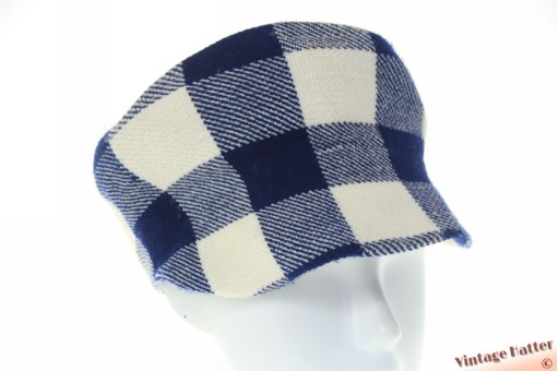 Seventies pet-stijl dameshoed blauw wit geblokt katoen mix 54 (XS)