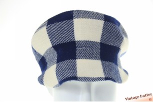 Seventies pet-stijl dameshoed blauw wit geblokt katoen mix 54 (XS)