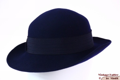 © VintageHatter.com | d-5011-56-16 Ladies hat dark blue felt 56 Ladies hat dark blue felt 56