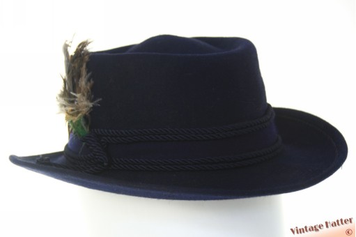 Ladies hat Ischler Hut dark blue felt with feathers 56