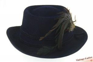 Ladies hat Ischler Hut dark blue felt with feathers 56