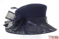 Dameshoed Favorite donker blauw navy sisal vilt en veren 57 [nieuw]
