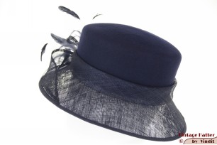 Ladies hat Favorite dark navy sinamay, felt and feathers 57 [new]