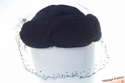 Cocktailhoedje Dolita Design violet blauw met voile elastisch 54-57