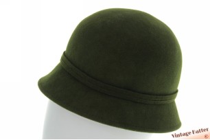 Ladies cloche hat army green felt 55 (S)
