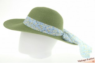Ladies summer floppy hat Mlle Citron fern green paper mix with light blue flower ribbon 54-57 [new]
